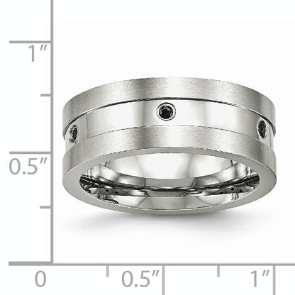 Stainless Steel Brushed And Polished Black Cz 8mm Band