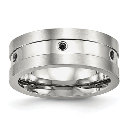 Stainless Steel Brushed And Polished Black Cz 8mm Band