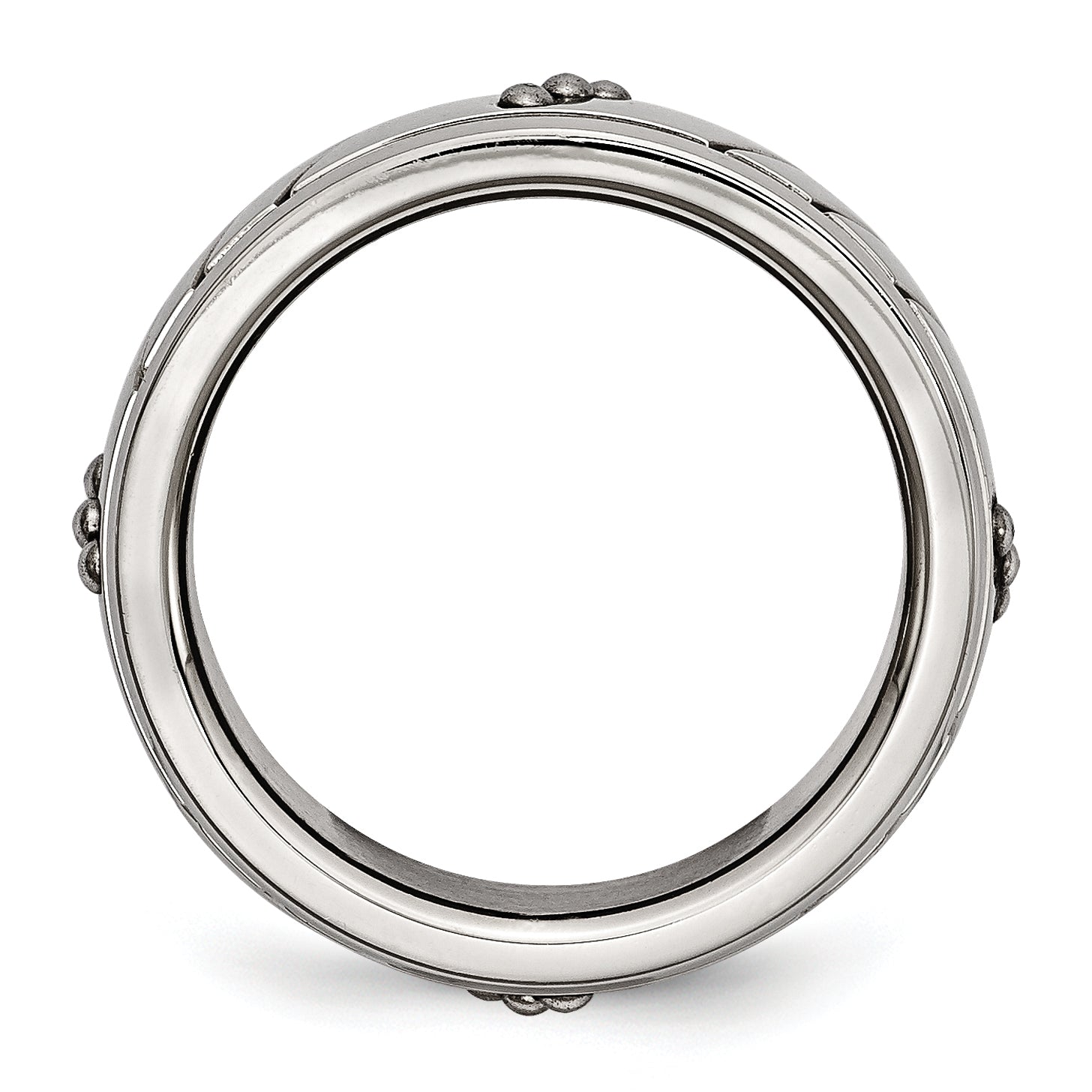 Stainless Steel Polished Beaded And Grooved 8mm Band