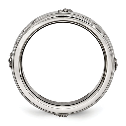 Stainless Steel Polished Beaded And Grooved 8mm Band
