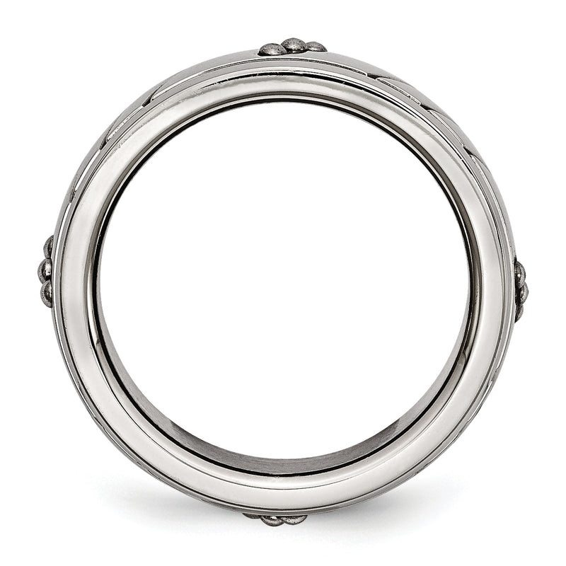 Stainless Steel Polished Beaded And Grooved 8mm Band