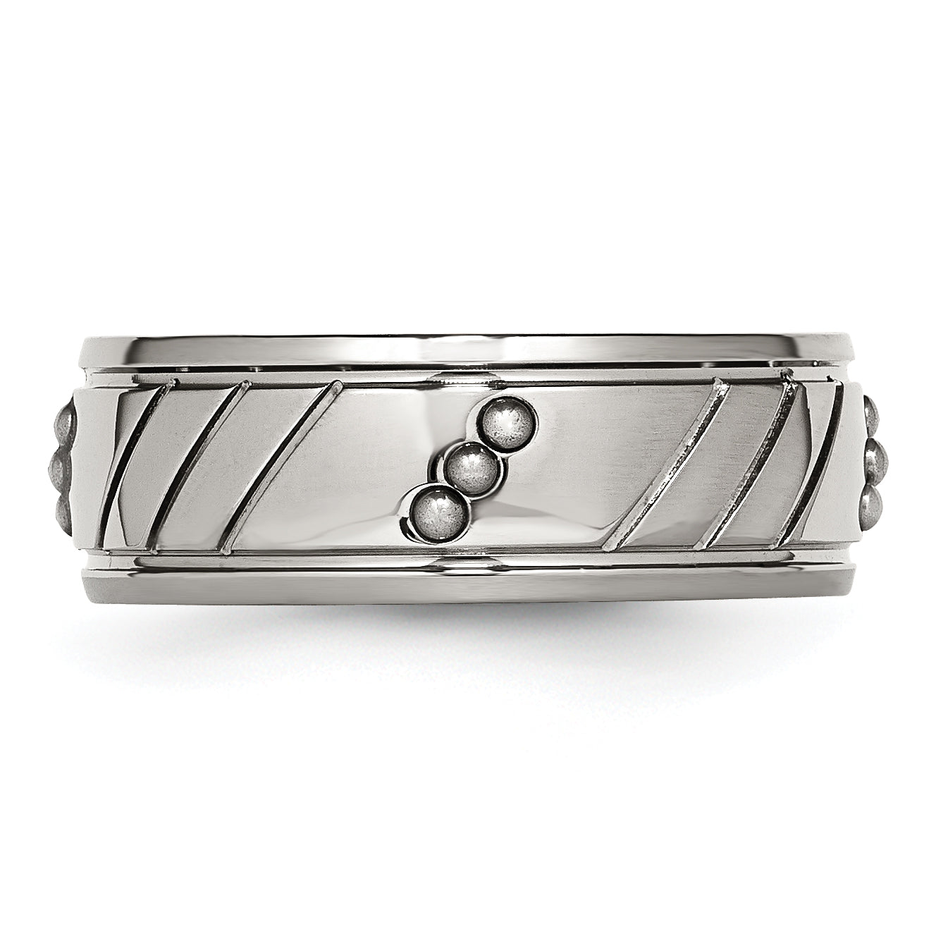 Stainless Steel Polished Beaded And Grooved 8mm Band