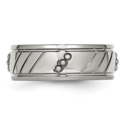 Stainless Steel Polished Beaded And Grooved 8mm Band