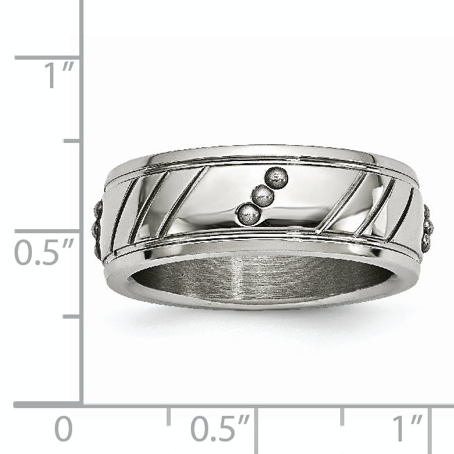 Stainless Steel Polished Beaded And Grooved 8mm Band
