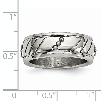 Stainless Steel Polished Beaded And Grooved 8mm Band
