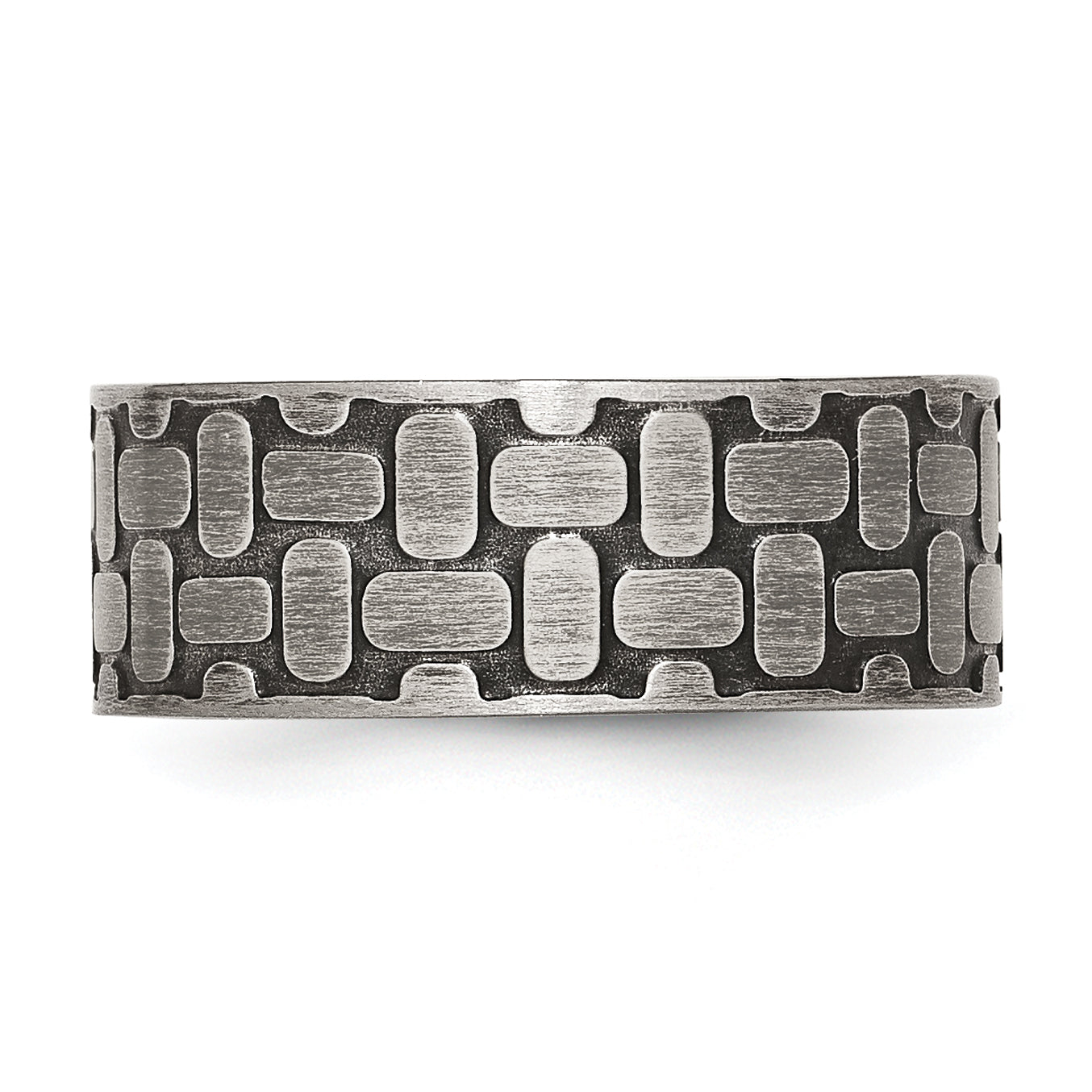 Stainless Steel Antiqued Brushed And Textured 7.75mm Flat Band