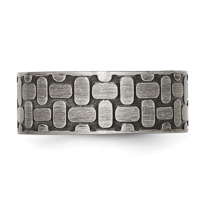 Stainless Steel Antiqued Brushed And Textured 7.75mm Flat Band