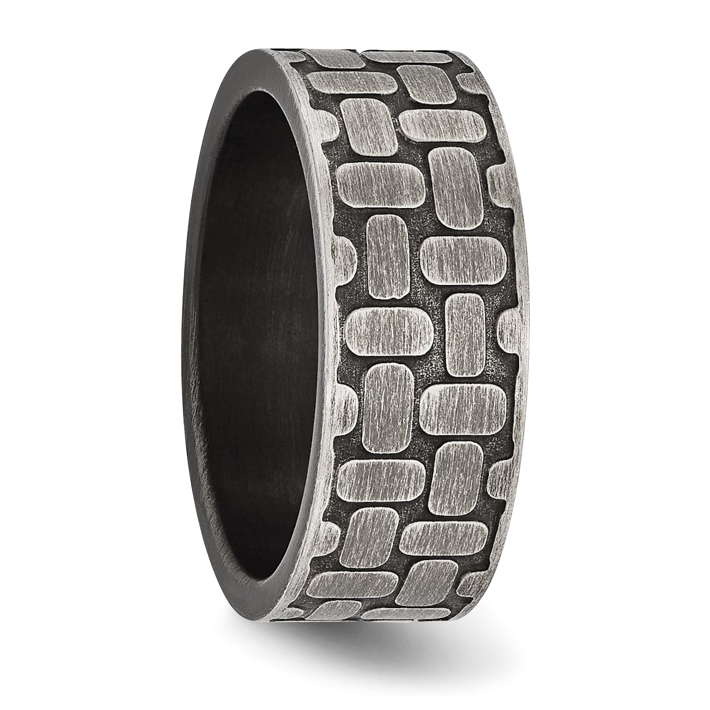 Stainless Steel Antiqued Brushed And Textured 7.75mm Flat Band