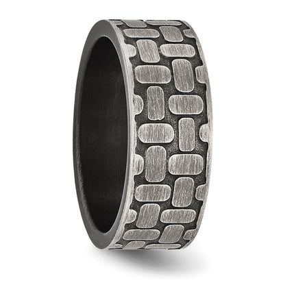 Stainless Steel Antiqued Brushed And Textured 7.75mm Flat Band