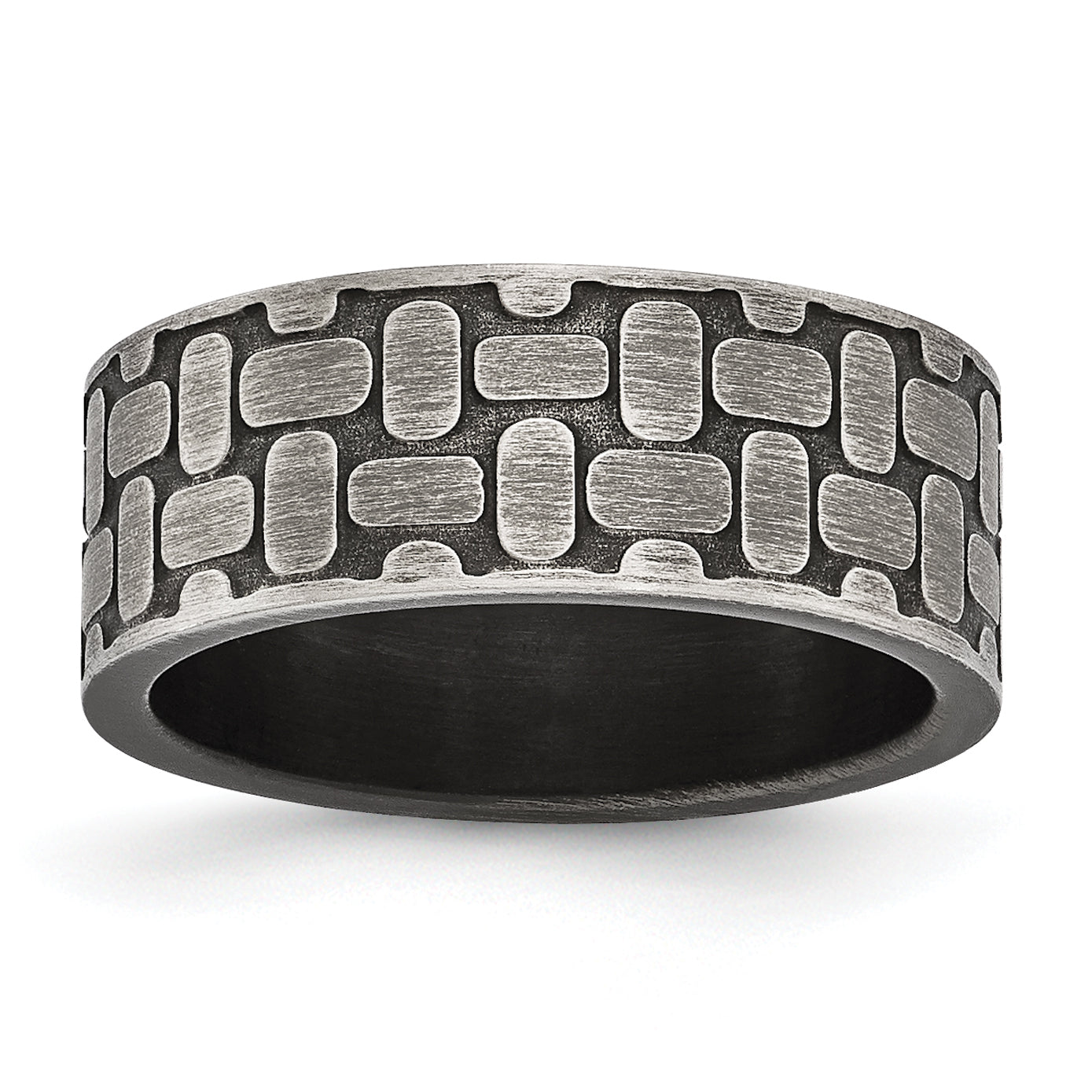 Stainless Steel Antiqued Brushed And Textured 7.75mm Flat Band