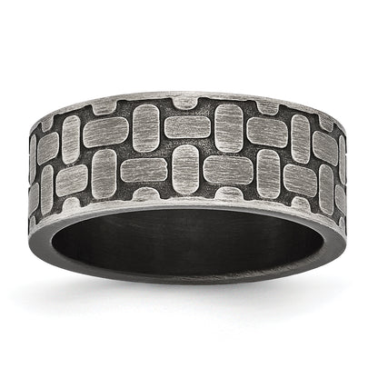 Stainless Steel Antiqued Brushed And Textured 7.75mm Flat Band