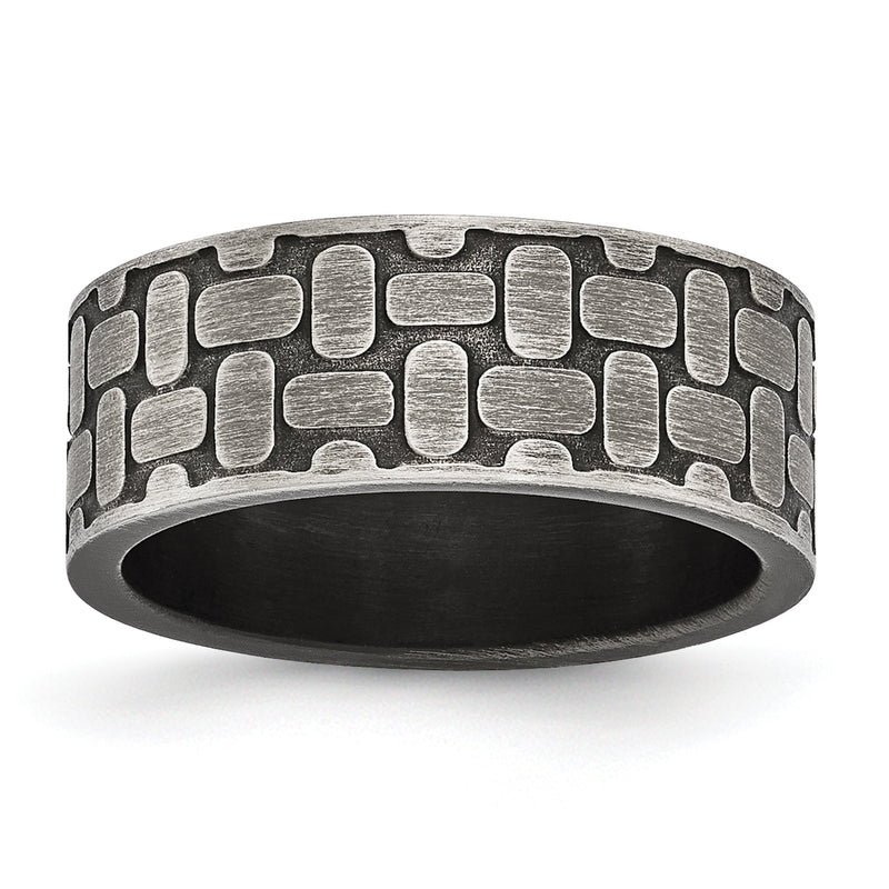Stainless Steel Antiqued Brushed And Textured 7.75mm Flat Band