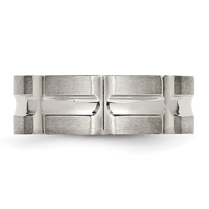 Stainless Steel Brushed And Polished 8mm Grooved Band
