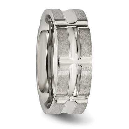 Stainless Steel Brushed And Polished 8mm Grooved Band