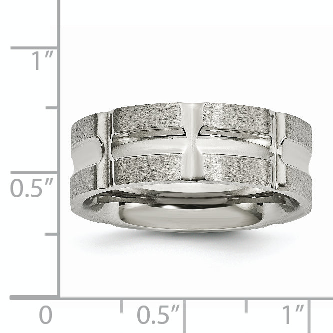 Stainless Steel Brushed And Polished 8mm Grooved Band