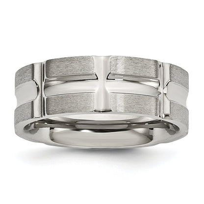 Stainless Steel Brushed And Polished 8mm Grooved Band