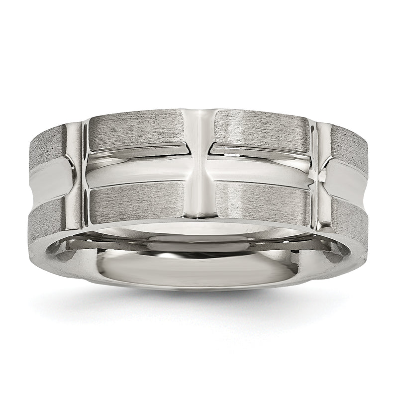 Stainless Steel Brushed And Polished 8mm Grooved Band