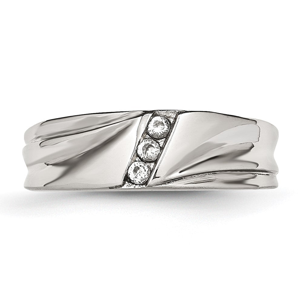 Stainless Steel Polished Cz 6.75mm Band