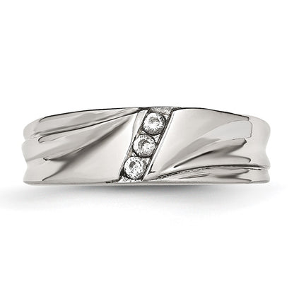 Stainless Steel Polished Cz 6.75mm Band