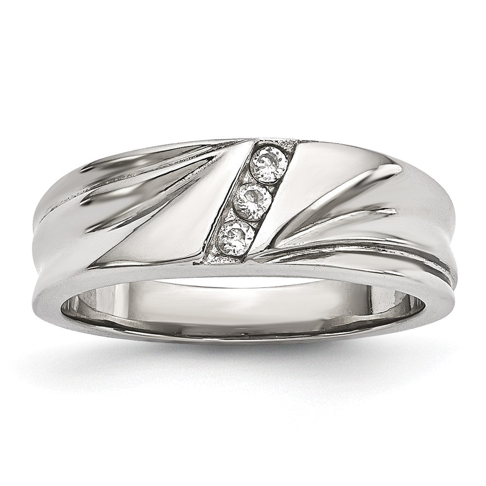 Stainless Steel Polished Cz 6.75mm Band