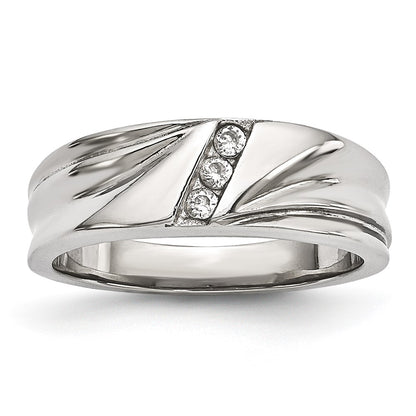 Stainless Steel Polished Cz 6.75mm Band