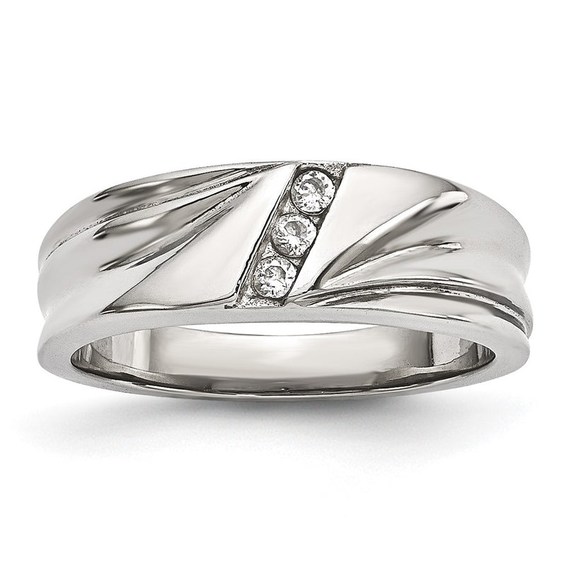 Stainless Steel Polished Cz 6.75mm Band