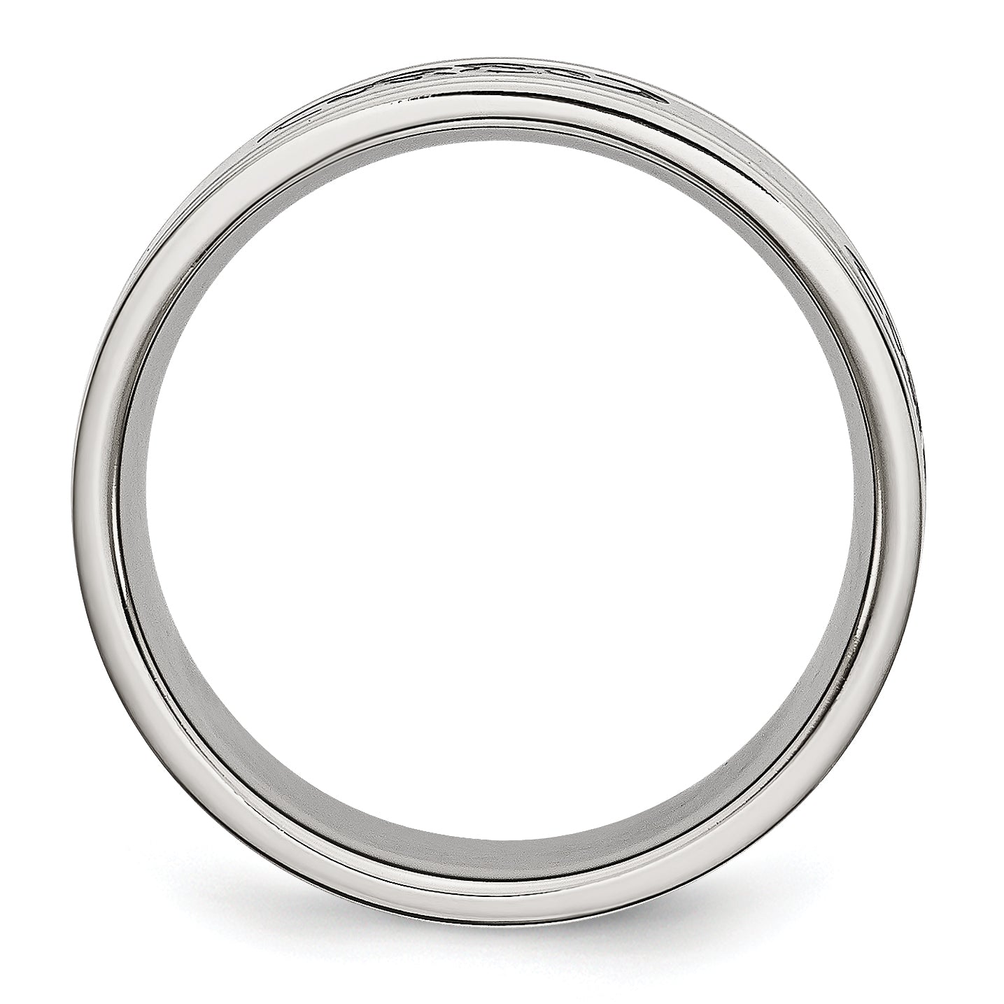 Stainless Steel Brushed Black Rubber Design 7mm Ridged Edge Band