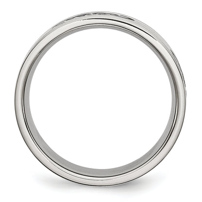 Stainless Steel Brushed Black Rubber Design 7mm Ridged Edge Band