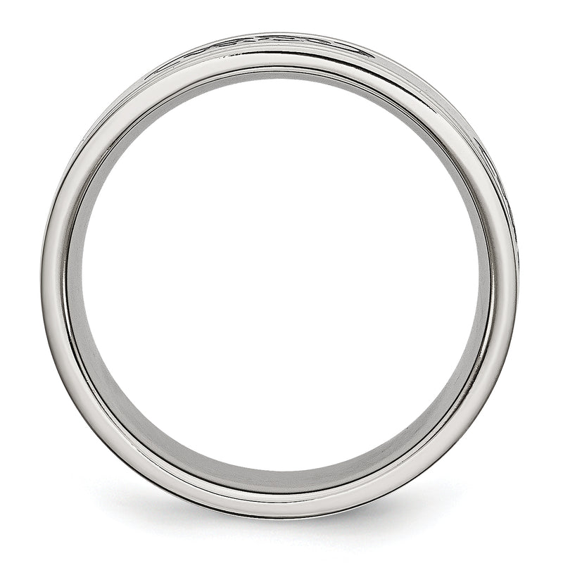 Stainless Steel Brushed Black Rubber Design 7mm Ridged Edge Band