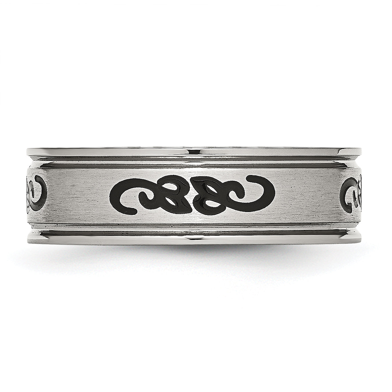 Stainless Steel Brushed Black Rubber Design 7mm Ridged Edge Band