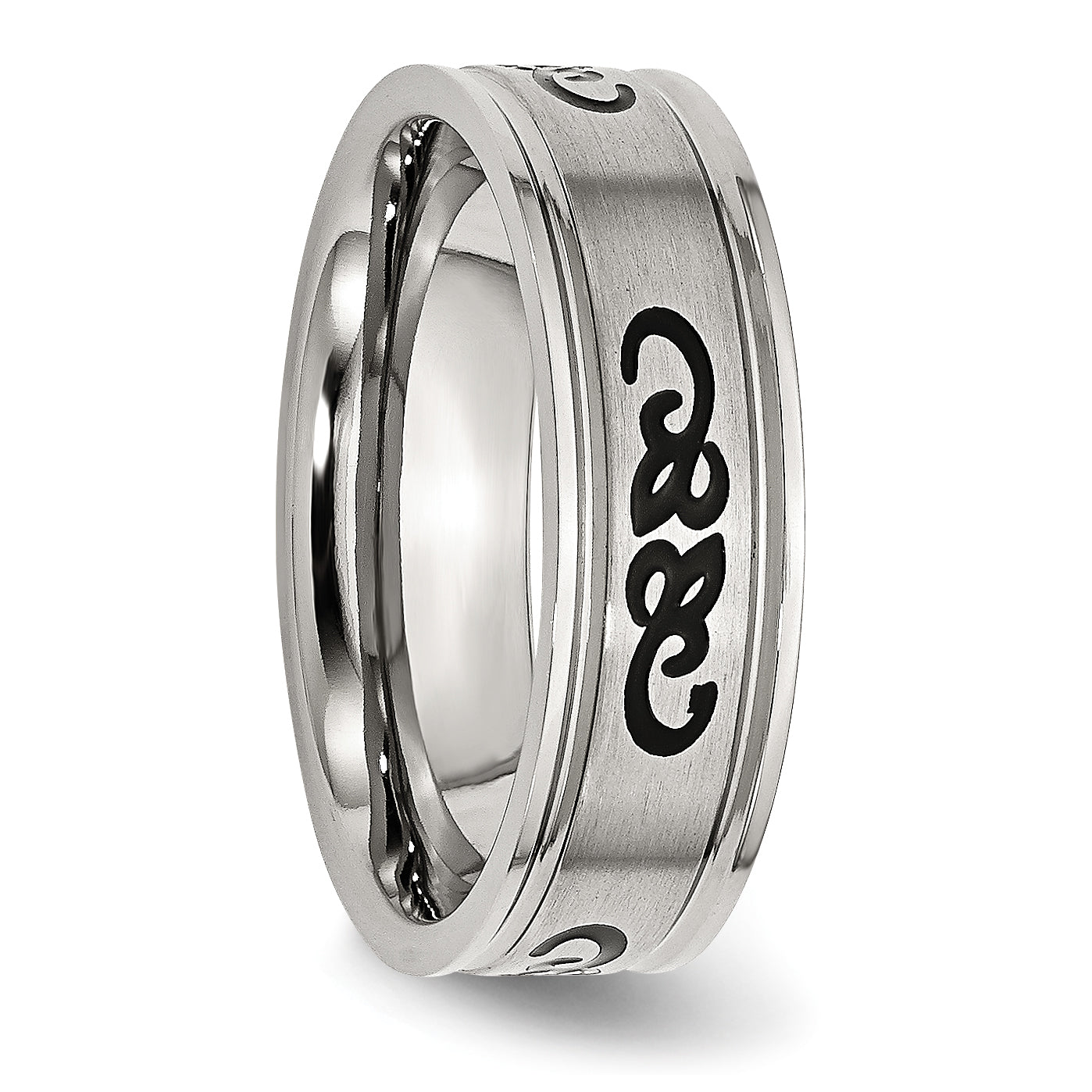 Stainless Steel Brushed Black Rubber Design 7mm Ridged Edge Band