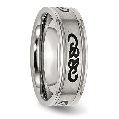 Stainless Steel Brushed Black Rubber Design 7mm Ridged Edge Band