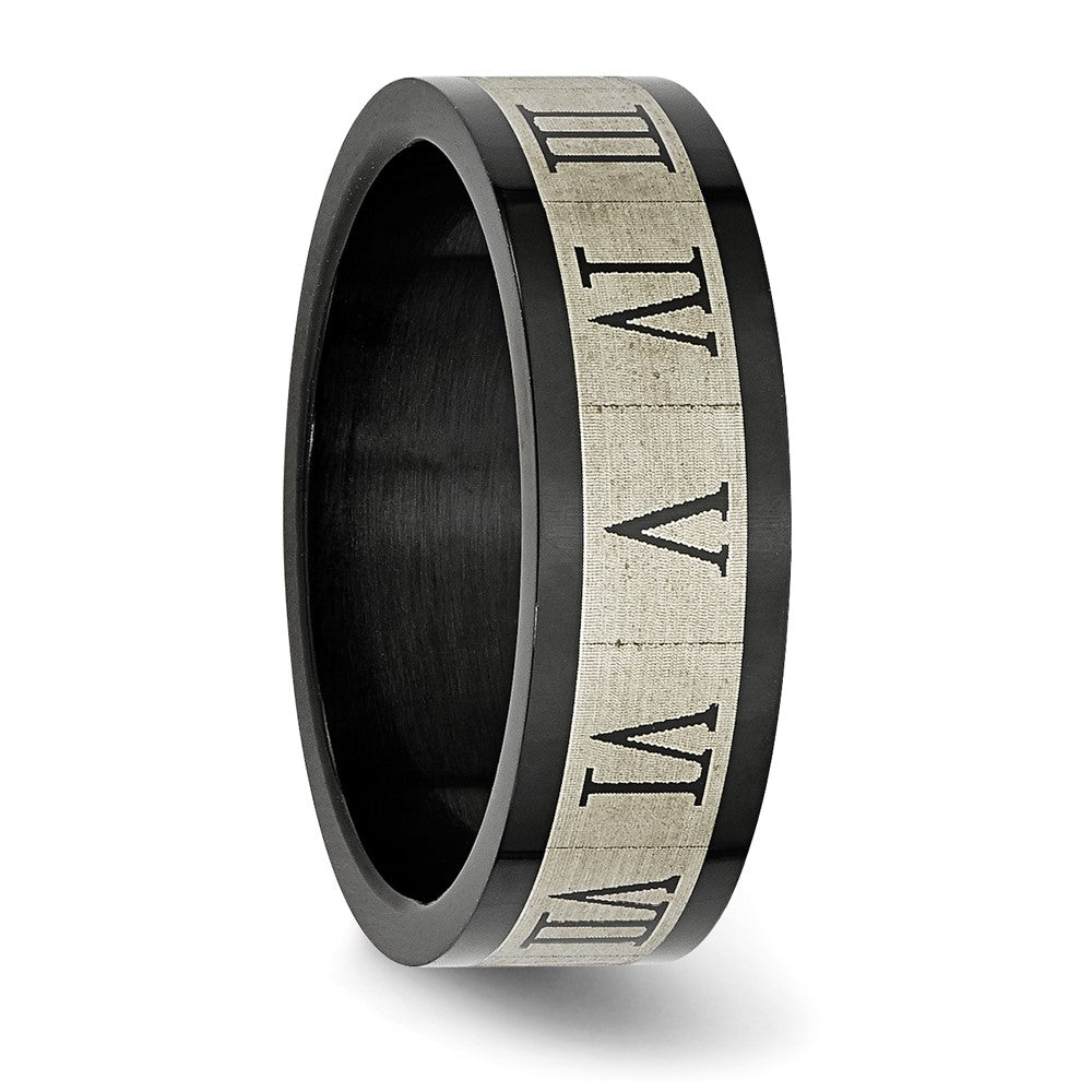 Stainless Steel Brushed Black Ip Plated Roman Numerals Band