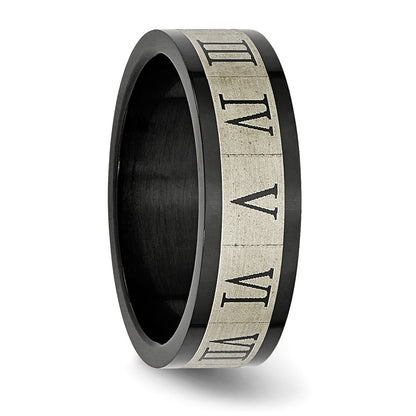 Stainless Steel Brushed Black Ip Plated Roman Numerals Band