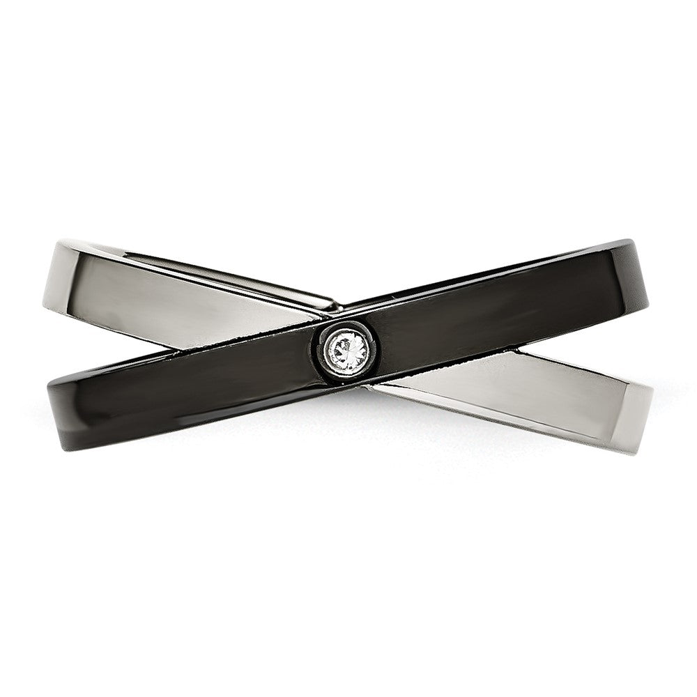 Stainless Steel Black Ip Plated With Cz Ring (Size 6 Only)