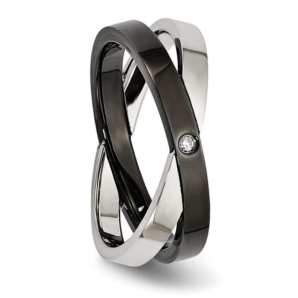 Stainless Steel Black Ip Plated With Cz Ring (Size 6 Only)