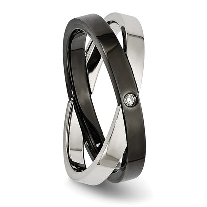 Stainless Steel Black Ip Plated With Cz Ring (Size 6 Only)
