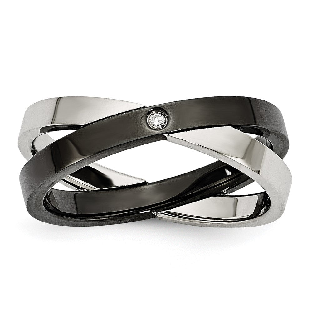 Stainless Steel Black Ip Plated With Cz Ring (Size 6 Only)