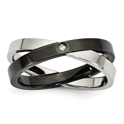 Stainless Steel Black Ip Plated With Cz Ring (Size 6 Only)