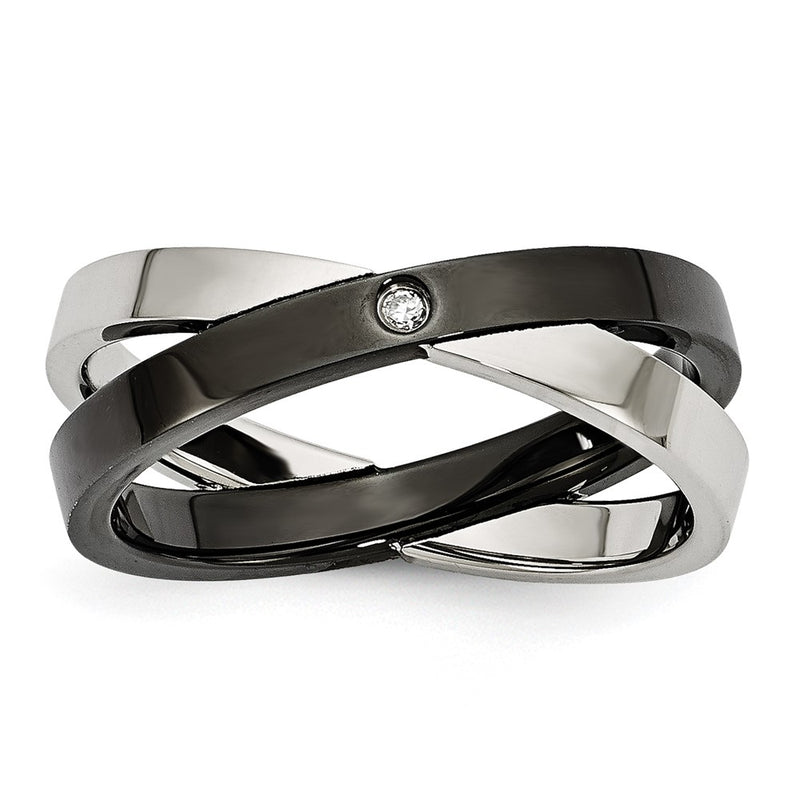 Stainless Steel Black Ip Plated With Cz Ring (Size 6 Only)