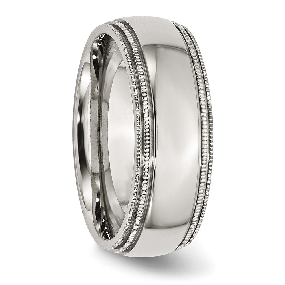 Stainless Steel Grooved And Beaded 8mm Polished Band