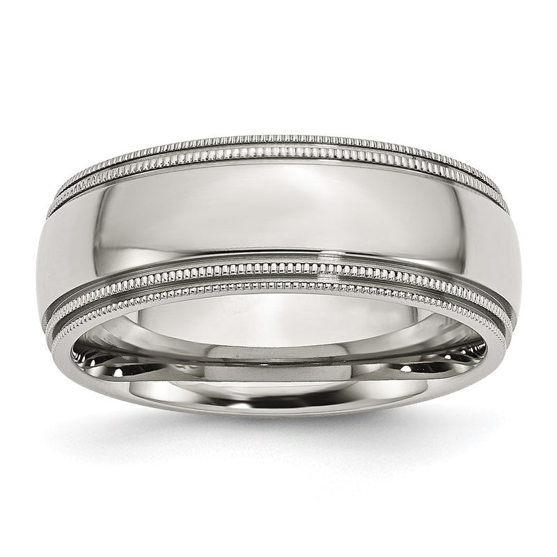 Stainless Steel Grooved And Beaded 8mm Polished Band