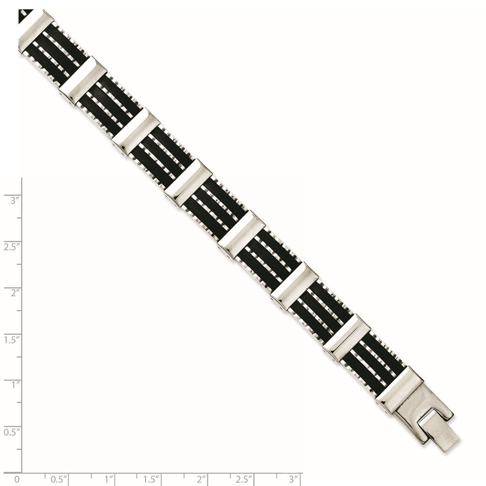 8.25 Inch Stainless Steel Black Rubber & Polished 8.25In Bracelet