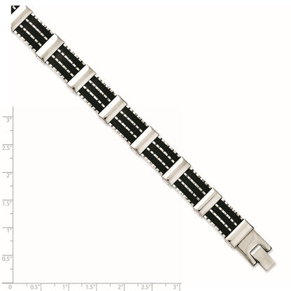 8.25 Inch Stainless Steel Black Rubber & Polished 8.25In Bracelet