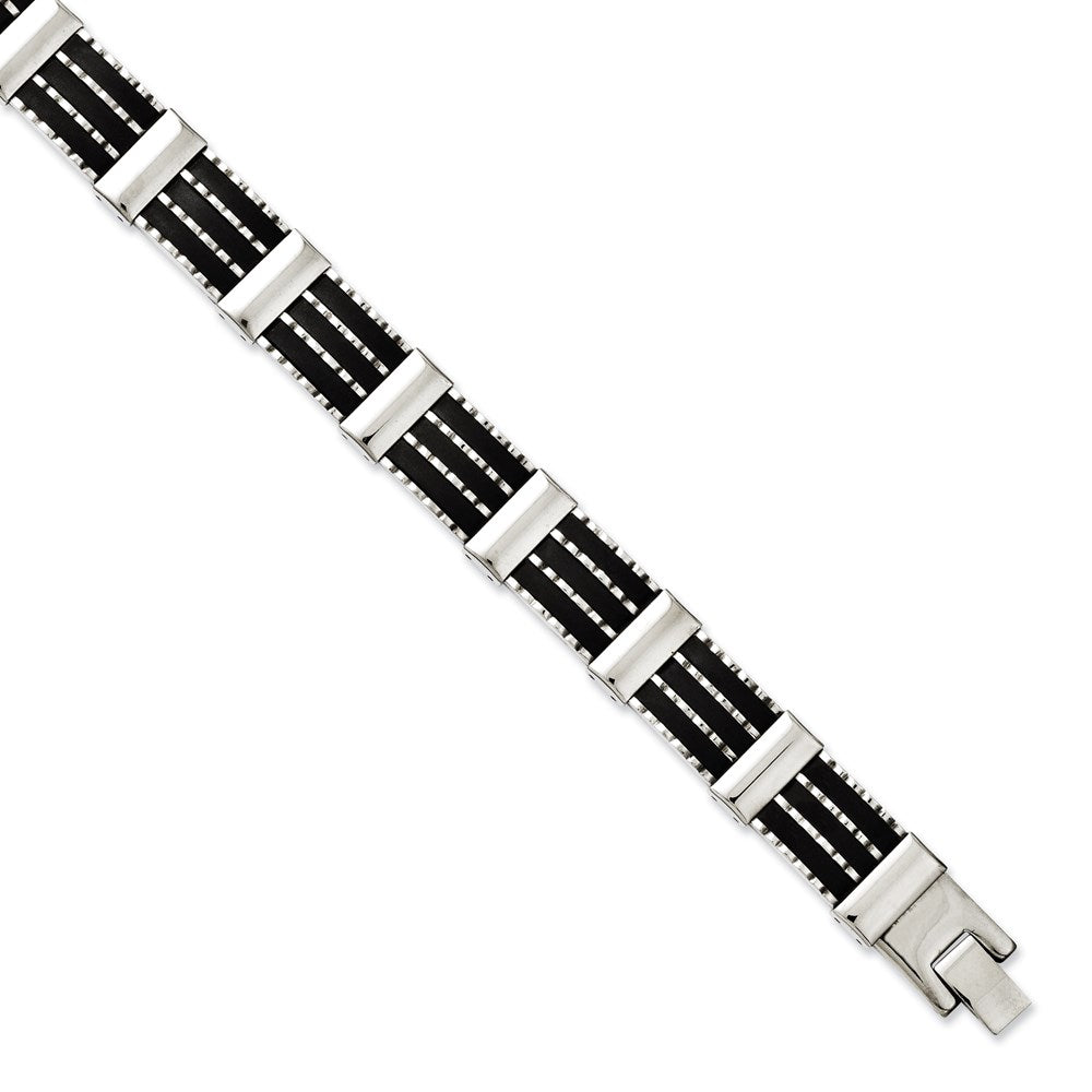 8.25 Inch Stainless Steel Black Rubber & Polished 8.25In Bracelet