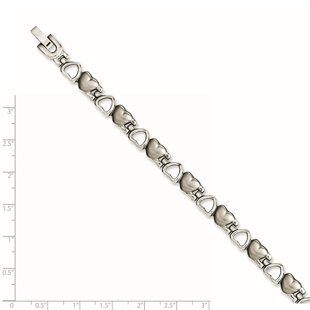 8.25 Inch Stainless Steel Brushed & Polished Hearts 8.25In Bracelet