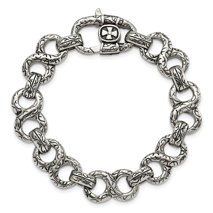 Stainless Steel Chisel Antiqued Polished And Textured 8.5 Inch Infinity Symbol Link Bracelet