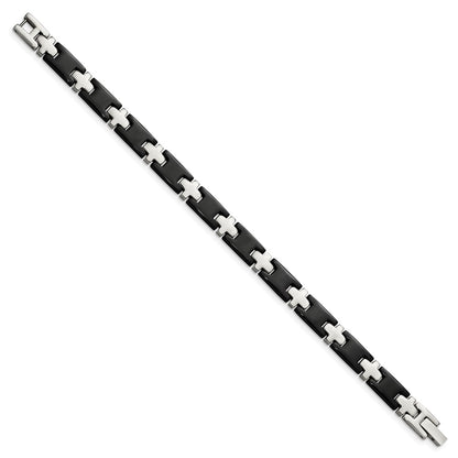 8.00 Inch Chisel Stainless Steel Polished Black-Plated 8 Cross Link Bracelet