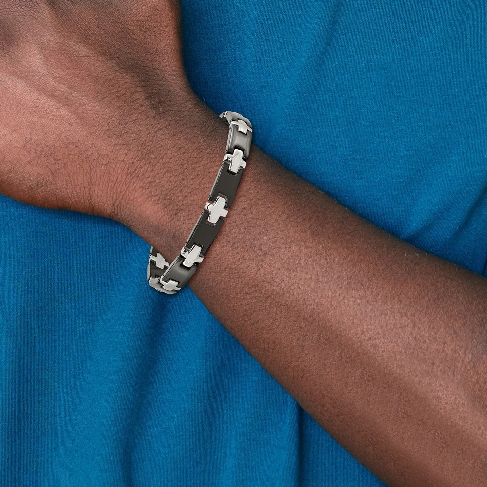 8.00 Inch Chisel Stainless Steel Polished Black-Plated 8 Cross Link Bracelet