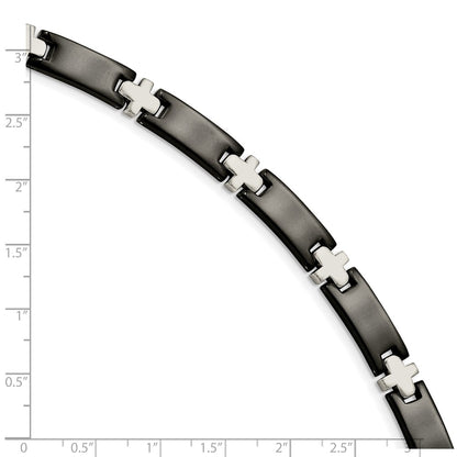 8.00 Inch Chisel Stainless Steel Polished Black-Plated 8 Cross Link Bracelet